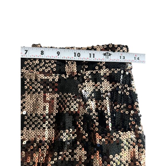MARCELLA ACOSTA Gold Black Sequin Plaid Holiday Skirt Size Small / US 27 - Picture 4 of 8
